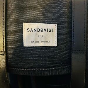 Sandqvist Stig Black Canvas Backpack Leather Straps Minimal Mid Size Travel Bag